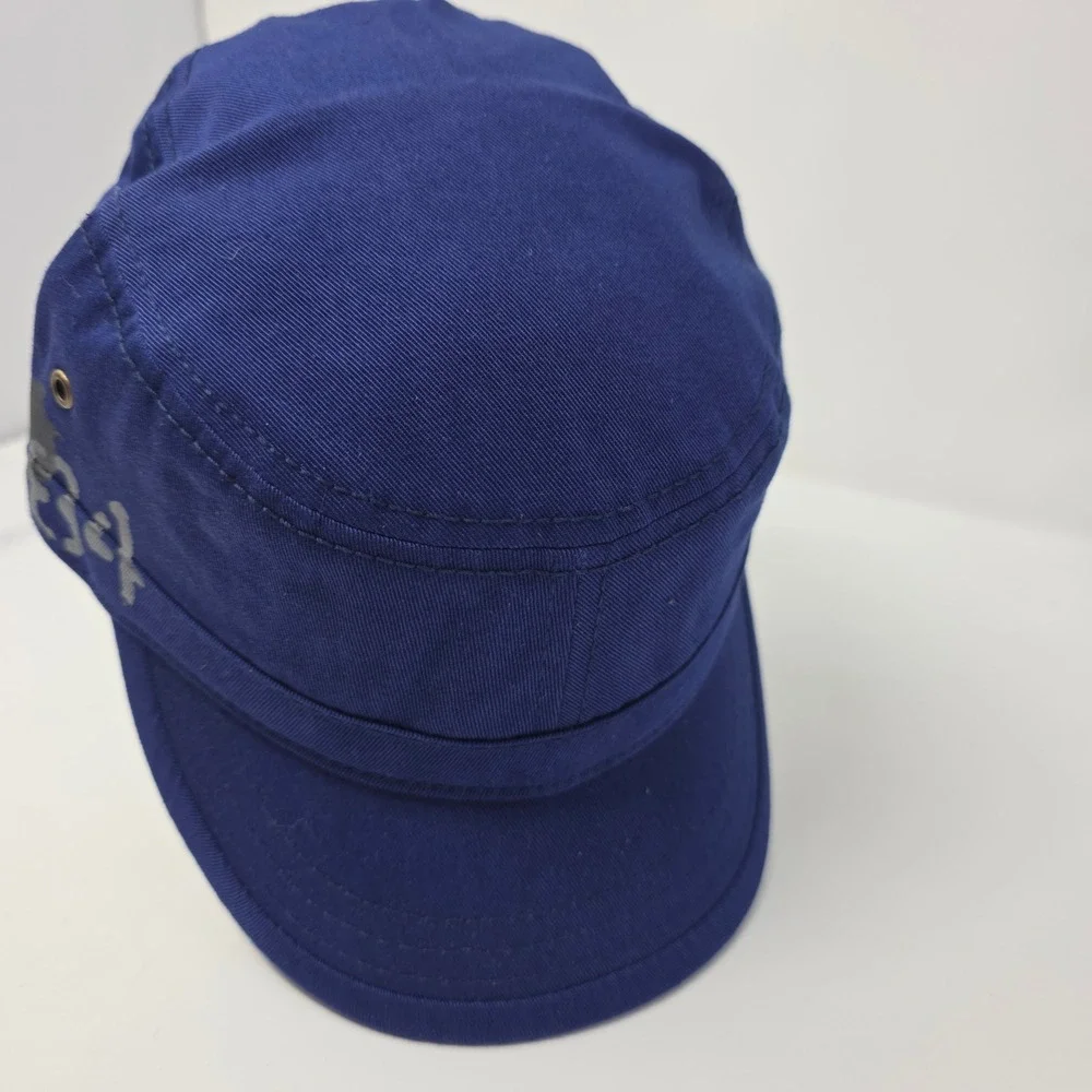 Blue Military Cadet Cap Adjustable Side Graphic Distressed Army Style Hat Twill